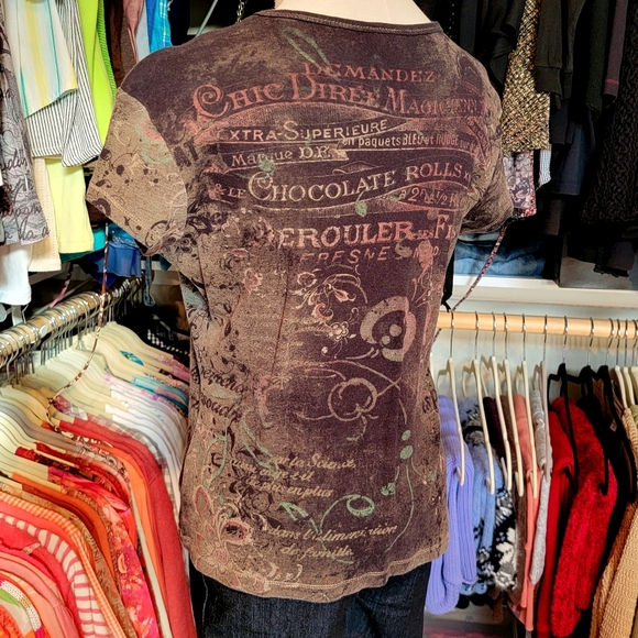 APT 9 ♡ Super-Sweet Brown 'n Tan Cotton Embellished Bling CHOCOLATE Shirt S - Picture 7 of 16